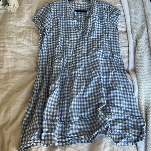 Women's Blue Gingham Short-Sleeve Button Front Top